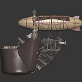Detailed Model Scene Featuring Airship Lighthouse And Small Boats On Platform 3d model
