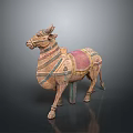 Ancient Ox Sculpture Featuring Painted Harness Saddle And Decorative Straps