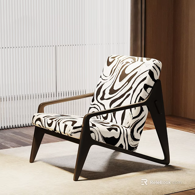 Black And White Zebra Pattern Accent Chair With Wooden Frame In Modern Interior 3d model 