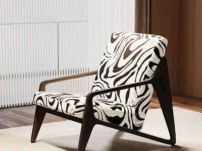 Black And White Zebra Pattern Accent Chair With Wooden Frame In Modern Interior 3d model