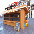 Community Love Station Kiosk with Orange White Exterior Service Window and Signboards