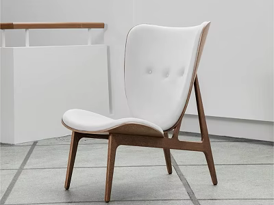 Modern Minimalist Accent Chair With White Upholstered Tufted Backrest And Walnut Wood Frame 3d model