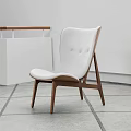 Modern Minimalist Accent Chair With White Upholstered Tufted Backrest And Walnut Wood Frame