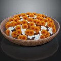 Handmade Wooden Bowl Filled With Vibrant Orange And White Decorative Flowers
