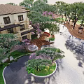 Elegant Detached Villa With Lush Garden Flowering Trees And Water Pool Reflection