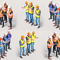 Multiple Construction Workers in Safety Vests and Hard Hats Collaborating on Site