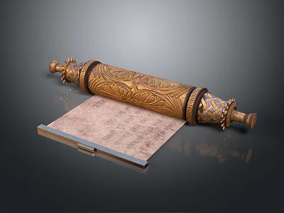 Ornate Golden Scroll With Intricate Carved Patterns And Unfolded Text Paper 3d model