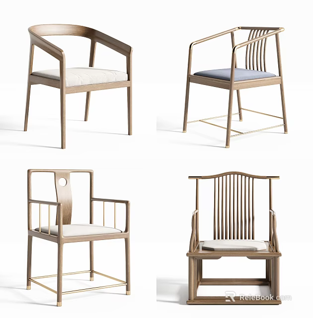 Modern Leisure Chairs With Wooden Frames Varied Back Designs And Comfortable Cushions 3d model 