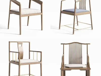 Modern Leisure Chairs With Wooden Frames Varied Back Designs And Comfortable Cushions 3d model