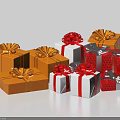 Colorful Gift Boxes With Red Gold White Wrapping And Decorative Bows For Celebrations