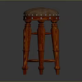 Classic Wooden Stool With Upholstered Seat Carved Legs And Decorative Rivet Details