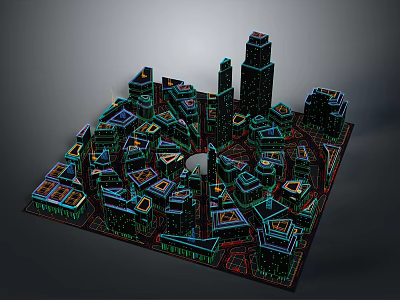 Decorative Lights Illuminating Detailed City Model With Various Buildings And Structures 3d model