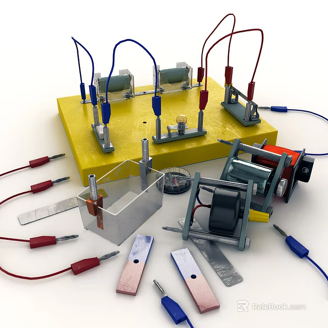 Industrial Equipment With Yellow Base Coils Wires Transparent Container And Metal Components 3d model 