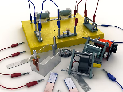 Industrial Equipment With Yellow Base Coils Wires Transparent Container And Metal Components 3d model