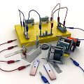 Industrial Equipment With Yellow Base Coils Wires Transparent Container And Metal Components