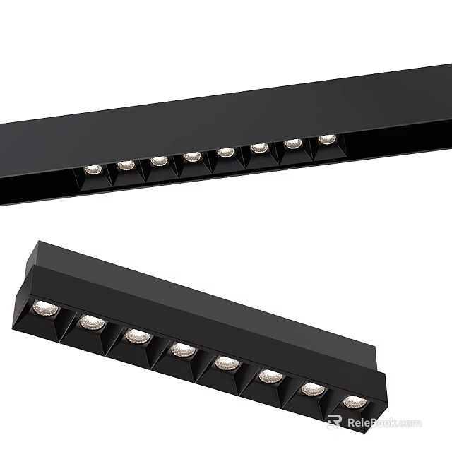 Modern Black Linear LED Downlights And Spotlights For Ceiling Lighting Design 3d model 
