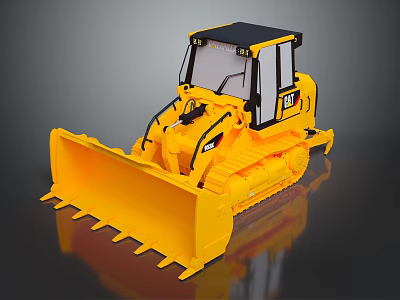 Yellow Tracked Bulldozer with Enclosed Cab and Front Loader Blade 3d model