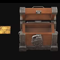 Open Wooden Treasure Chest With Metal Accents And Gold Coins Alongside Red Gemstone