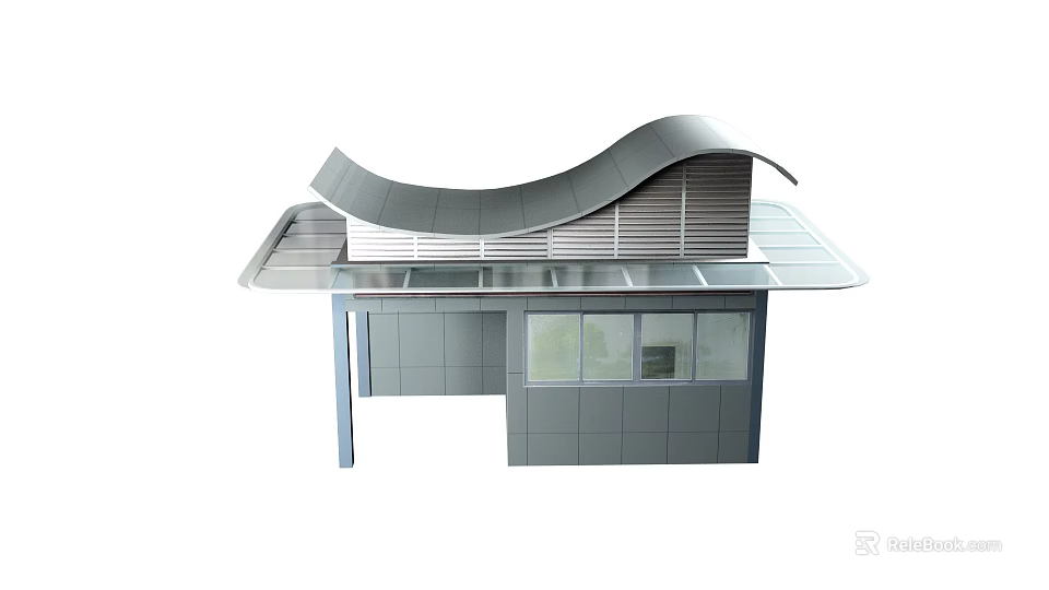 Modern Architectural Structure Featuring Curved Wave Roof Metal Exterior And Glass Windows 3d model 