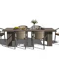 Natural Wooden Dining Table Set With Comfortable Chairs And Table Decor 3d model