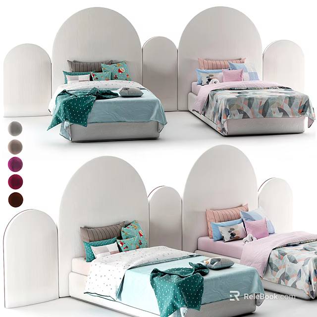Modern Single Bed With Arched Headboard Multiple Color Options And Patterned Bedding 3d model 