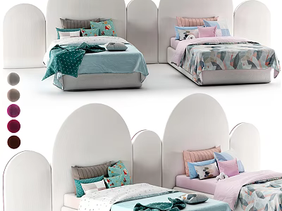 Modern Single Bed With Arched Headboard Multiple Color Options And Patterned Bedding 3d model