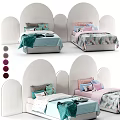 Modern Single Bed With Arched Headboard Multiple Color Options And Patterned Bedding 3d model