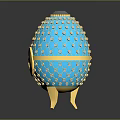 Unique Blue Egg Shaped Decorative Furniture With Gold Accents Geometric Pattern And Base Stand