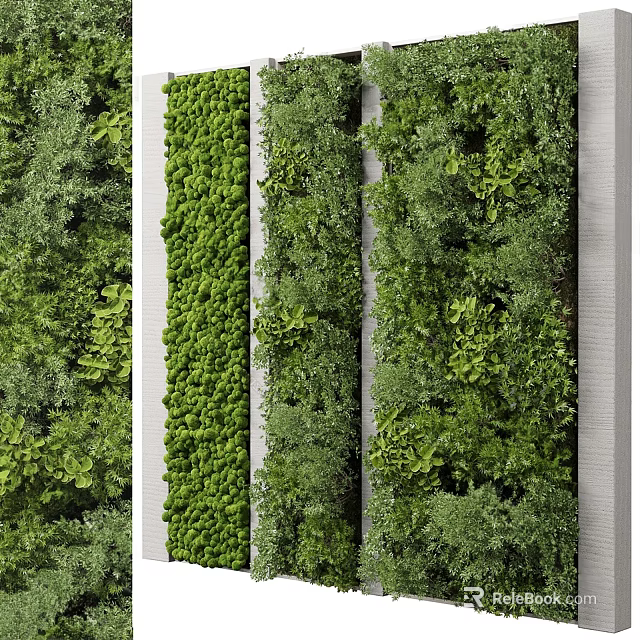 Vertical Living Wall Design With Lush Green Plants And White Panels 3d model 