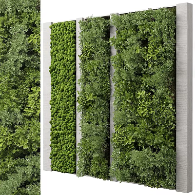 Vertical Living Wall Design With Lush Green Plants And White Panels 3d model