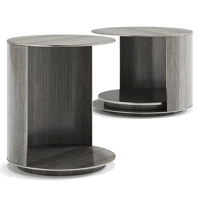 Two Modern Wood Grain Side Tables With Round Top And Lower Circular Shelf 3d model