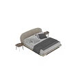 Modern Double Bed With Curved Beige Headboard White Gray Bedding And Side Wooden Nightstand