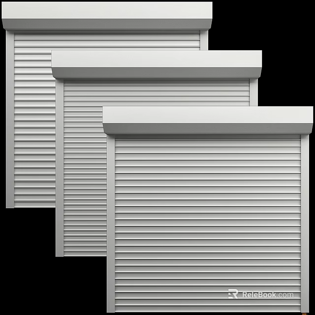 White Roller Shutters Featuring Striped Design in Modern Style with Three Units 3d model 