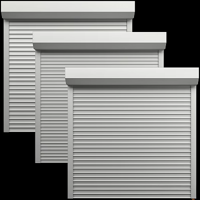 White Roller Shutters Featuring Striped Design in Modern Style with Three Units 3d model