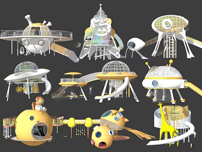 Creative Modern Children's Play Area With Slides Climbing Structures And Dome Designs 3d model