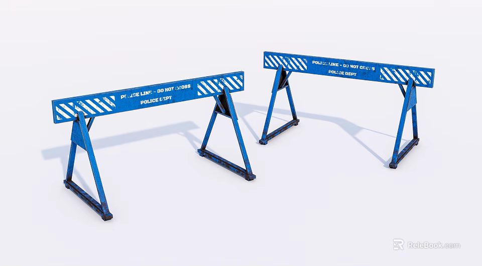 Blue Road Construction Barriers with Reflective Stripes for Traffic Safety 3d model 