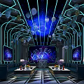 Modern KTV Lounge Interior With Neon Lights Large Screen Comfortable Sofa And Decorative Lights