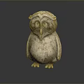 Vintage Detailed Owl Statue With Large Eyes Textured Feathers On Dark Reflective Surface