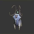 3D Mythical Creature With Blue Fur Purple Horns And Green Orb On Head