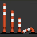Orange and White Striped Traffic Bollards with Upright and Curved Shapes and Black Bases