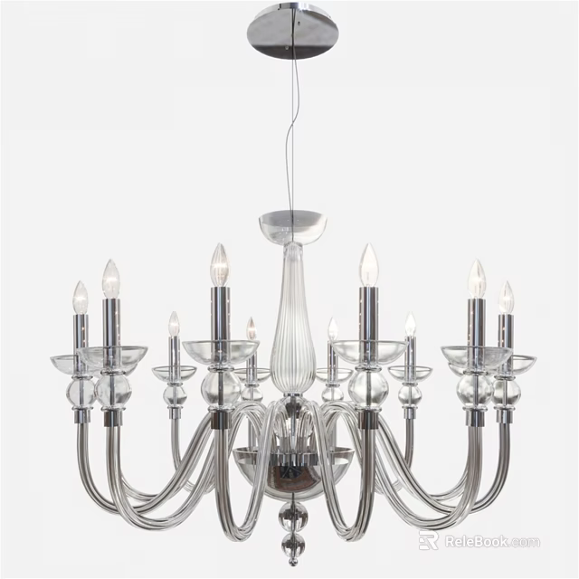 Elegant Modern Glass Chandelier With Candle Shaped Bulbs And Multiple Arms 3d model 