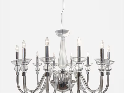 Elegant Modern Glass Chandelier With Candle Shaped Bulbs And Multiple Arms 3d model