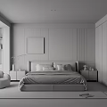 Modern Bedroom Interior With Bed Nightstands Rug Armchair Wardrobe And Decorative Painting
