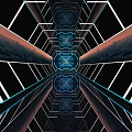 Futuristic KTV Interior Design With Geometric Hexagonal Structures And Blue Neon Lights