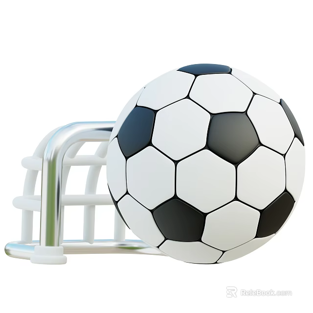 Professional Soccer Sports Equipment Including Classic Black White Ball And Goalpost 3d model 