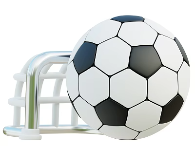 Professional Soccer Sports Equipment Including Classic Black White Ball And Goalpost 3d model