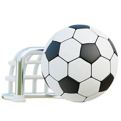Professional Soccer Sports Equipment Including Classic Black White Ball And Goalpost 3d model