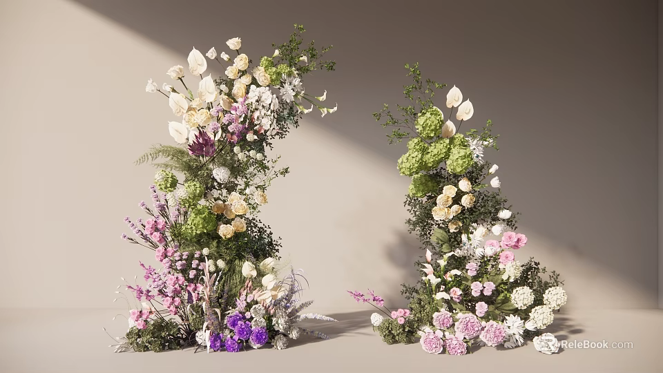 Elegant Vase Floral Display Featuring Colorful Fresh Flowers And Lush Greenery 3d model 