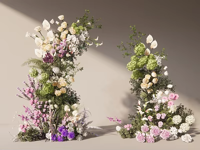 Elegant Vase Floral Display Featuring Colorful Fresh Flowers And Lush Greenery 3d model