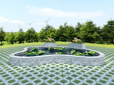 Park pool view 3d model